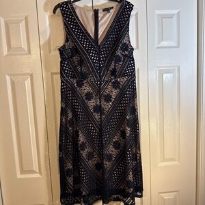 SAKS FIFTH‎ AVENUE BLACK Cocktail Wedding Dress Nude Underlay EUC